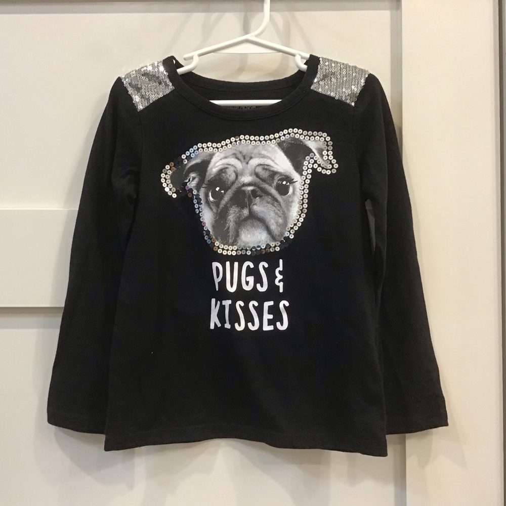 🐾 Sparkly Pug Tee – Girls Size 5 by Okie Dokie 🖤